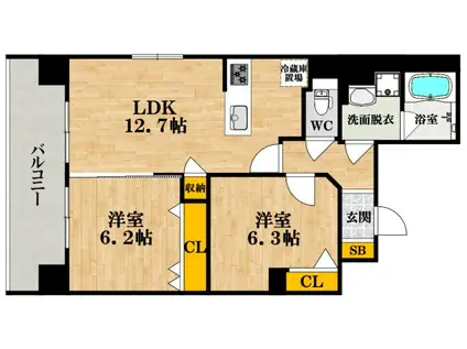 ふぁみーゆ夕陽ケ丘(2LDK/10階)の間取り写真