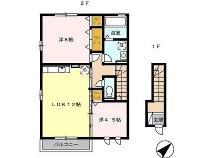 セジュール清瀬B棟(2LDK/2階)の間取り写真