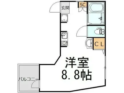 プロスペクティブ(1K/2階)の間取り写真