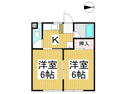 コーポ上田原(2K/2階)の間取り写真