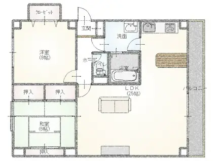 ゾンネハイム西野口(2LDK/6階)の間取り写真