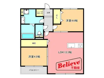 LBLOOM梅満(2LDK/2階)の間取り写真