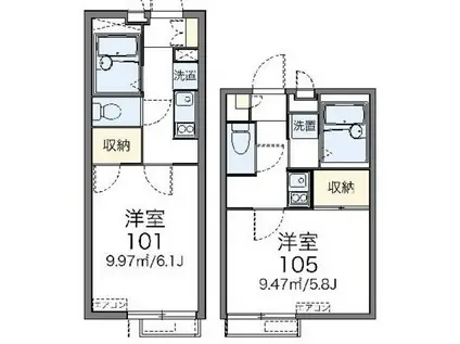 レオパレスグラン プリエ(1K/3階)の間取り写真