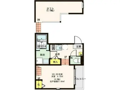 ハーモニーテラス福住町II(1K/1階)の間取り写真