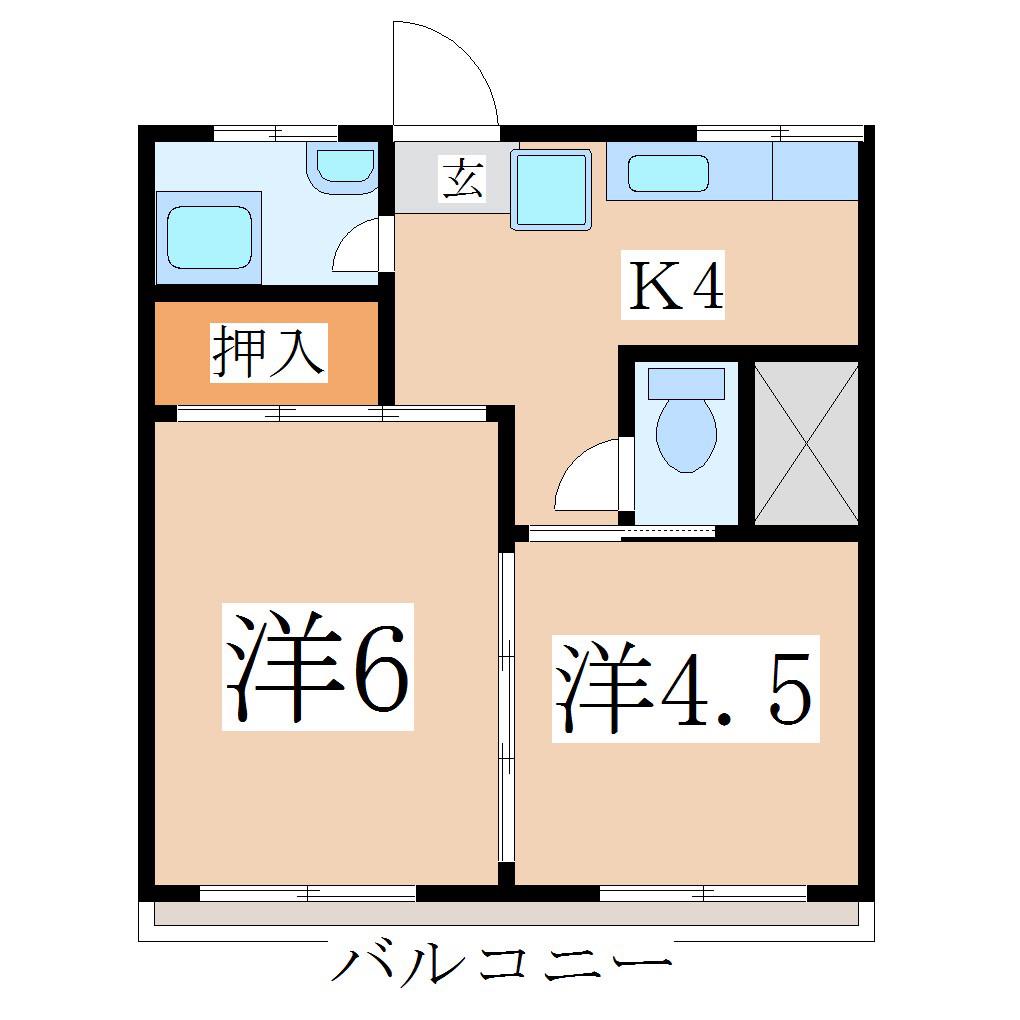 グランデージ上荒田(2K/2階)の間取り写真