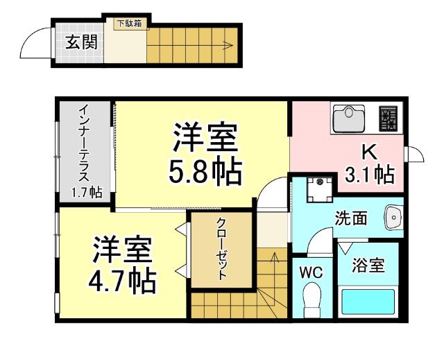 レガシーコートII(1LDK/2階)の間取り写真