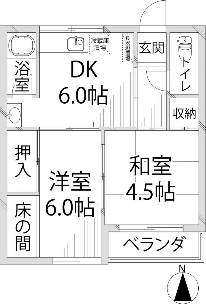 ビレッジ田寺(2DK/1階)の間取り写真