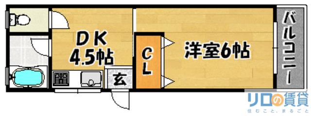 リアライズ上新庄豊新(1DK/1階)の間取り写真