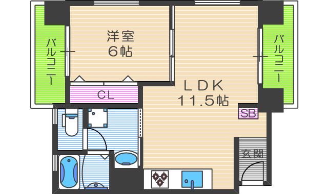 同心サワダハイツ(1LDK/3階)の間取り写真