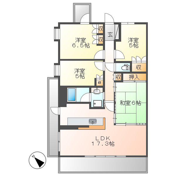 CASSIA旭丘(4LDK/3階)の間取り写真
