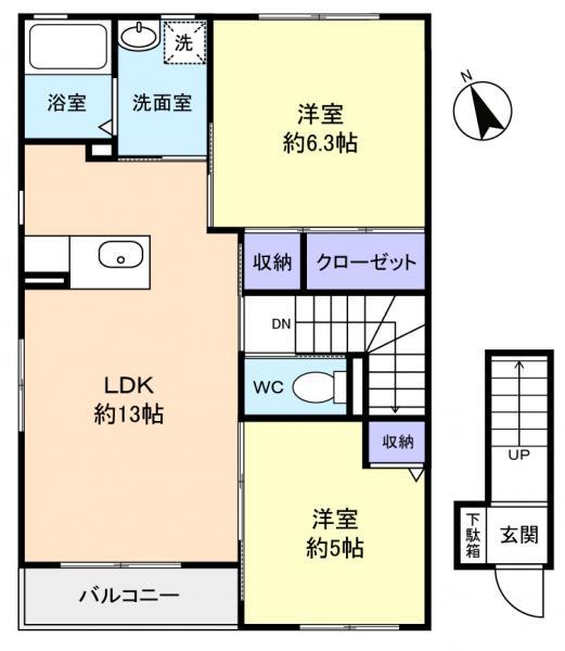 ウィステリア(2LDK/2階)の間取り写真