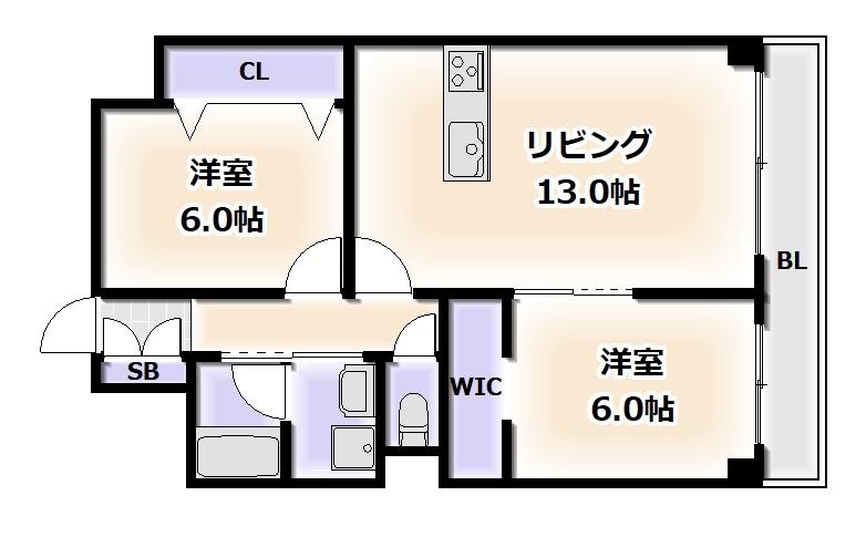 パークモダン住之江公園(2LDK/9階)の間取り写真