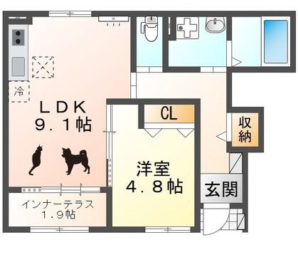 西区栄生1丁目アパート(1LDK/1階)の間取り写真