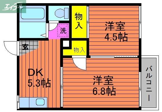 コーポ山陽A棟(2DK/1階)の間取り写真