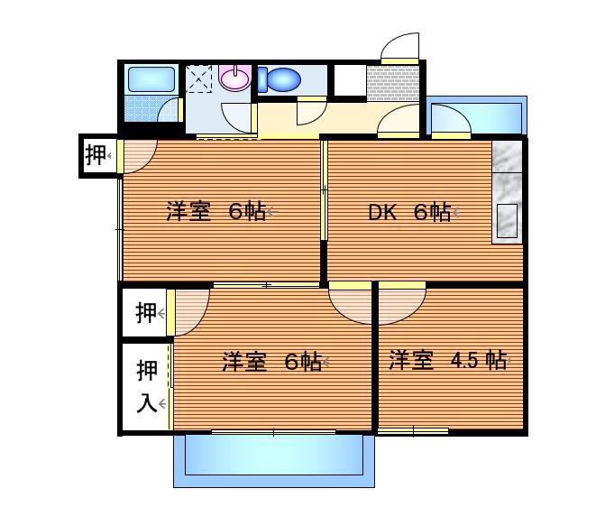 ハイツウィング金子(3DK/3階)の間取り写真