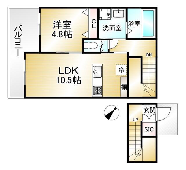 INOテラス(1LDK/2階)の間取り写真