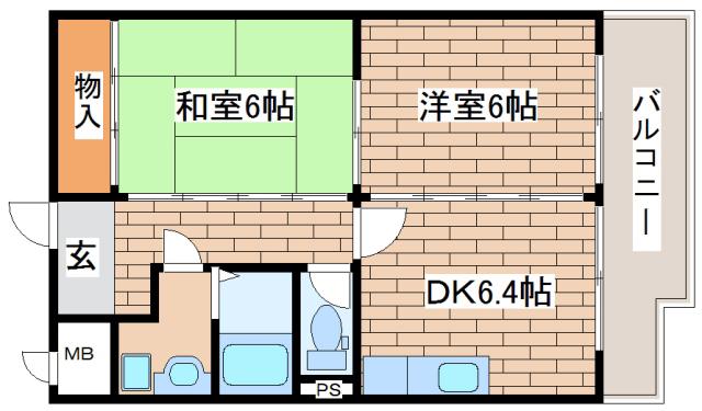 グランドール西岡本(2DK/3階)の間取り写真