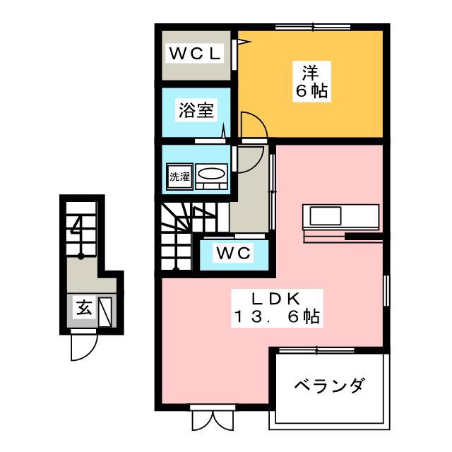 シアンドバリーA(1LDK/2階)の間取り写真