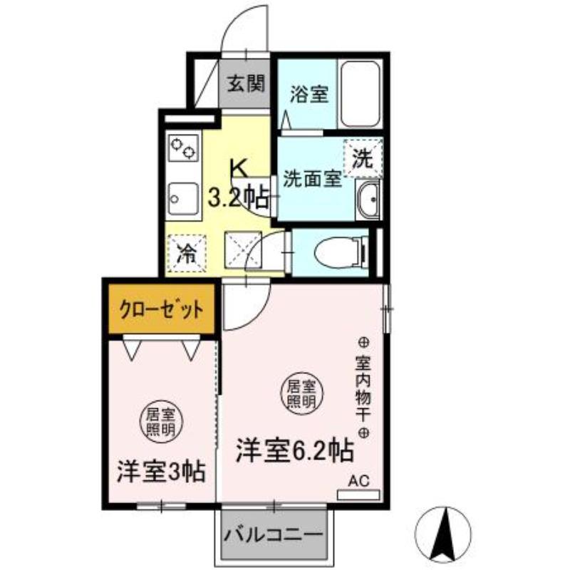 D-ROOMリバーサイド(2K/1階)の間取り写真