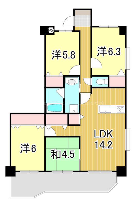 アメニティ膳所(4LDK/6階)の間取り写真