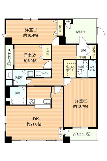 フジヤマフラッツ(3LDK/8階)の間取り写真