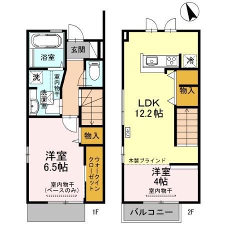 ワイズ・パレット直江 II(2LDK/1階)の間取り写真