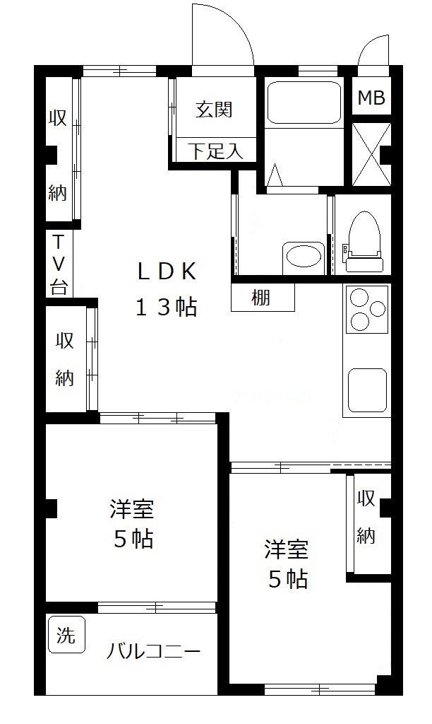 沼袋コーポラス(2LDK/4階)の間取り写真