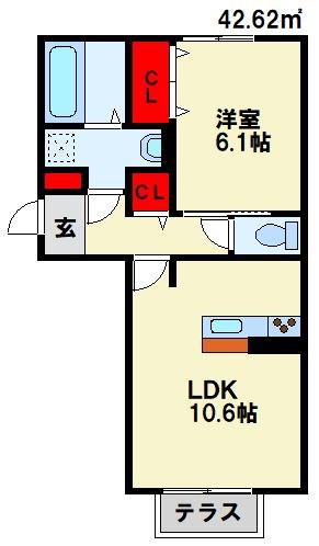 イオメール折尾 A棟(1LDK/2階)の間取り写真