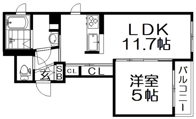 シオン枚方(1LDK/1階)の間取り写真