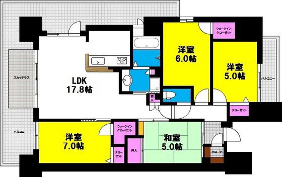 ロイヤルガーデン大元駅前(4LDK/14階)の間取り写真