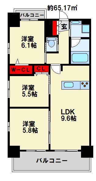 コンダクトレジデンスTOKURIKI(3LDK/3階)の間取り写真
