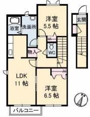ノースヴェレッジ V B棟(2LDK/2階)の間取り写真