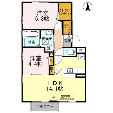 カーサクレアール(2LDK/1階)の間取り写真