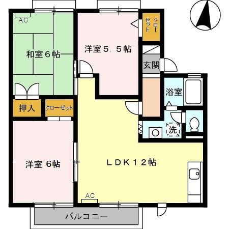 パインハイム A(3LDK/1階)の間取り写真