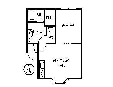 るんるんハイツ2(1DK/2階)の間取り写真