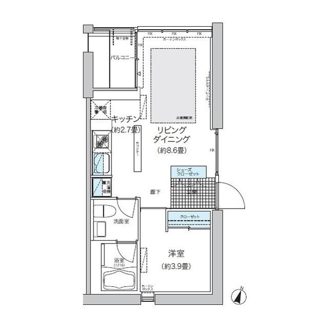 ガーデニエール砧 ウエスト(1LDK/4階)の間取り写真