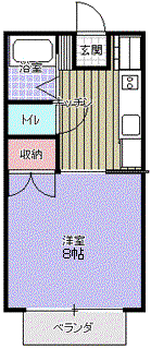 ドミール二番館(1K/1階)の間取り写真