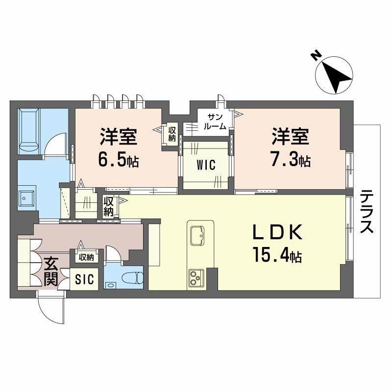 カルーレ金澤(2LDK/1階)の間取り写真