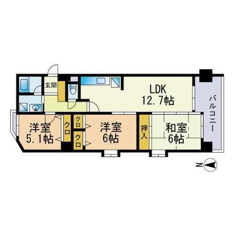 グランディール三和(3LDK/9階)の間取り写真