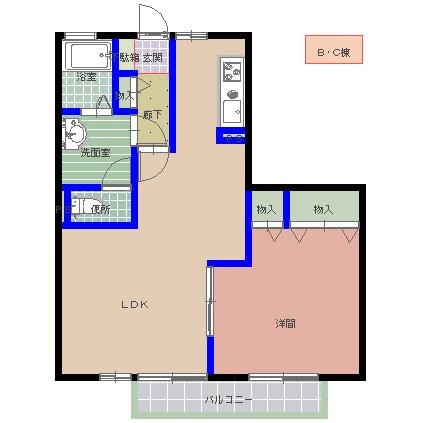 ビュー金上 C棟(1LDK/2階)の間取り写真