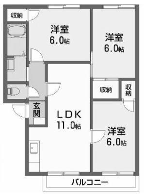 フレグランス小坂 A・B・C棟(3LDK/2階)の間取り写真