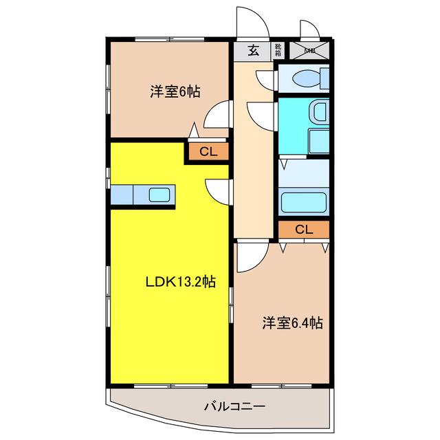 プリミエール下山(2LDK/4階)の間取り写真