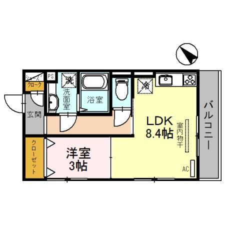 ラフィーネ亀山(1LDK/2階)の間取り写真