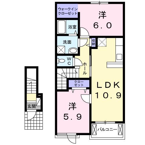 グリーンシトラス(2LDK/2階)の間取り写真