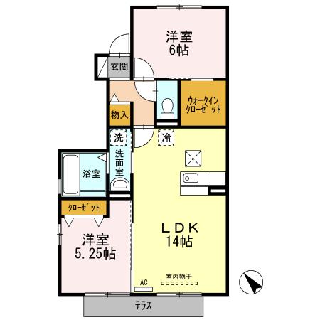 クレール今泉 B(2LDK/1階)の間取り写真