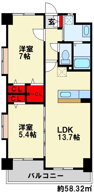セレーノ行橋(2LDK/7階)の間取り写真