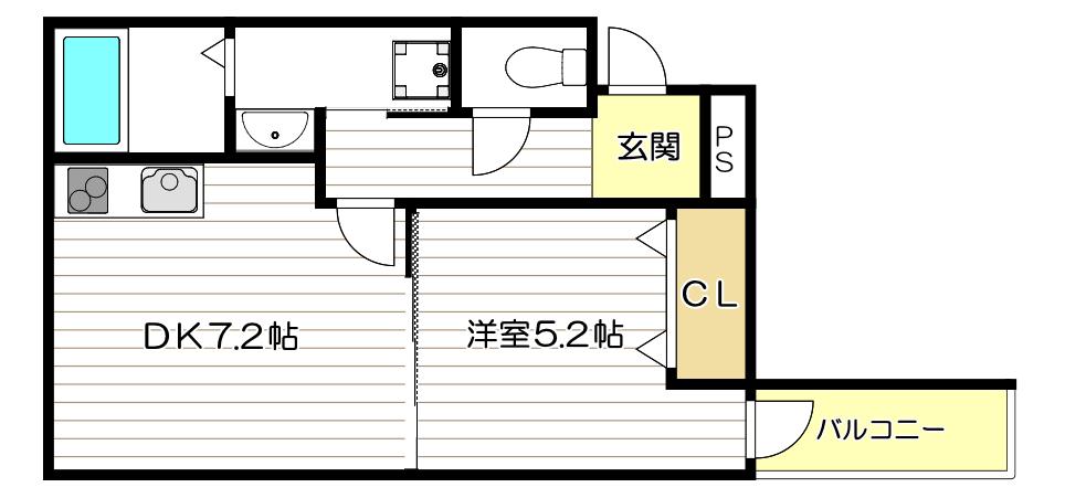 フジパレス山之内II番館(1DK/3階)の間取り写真