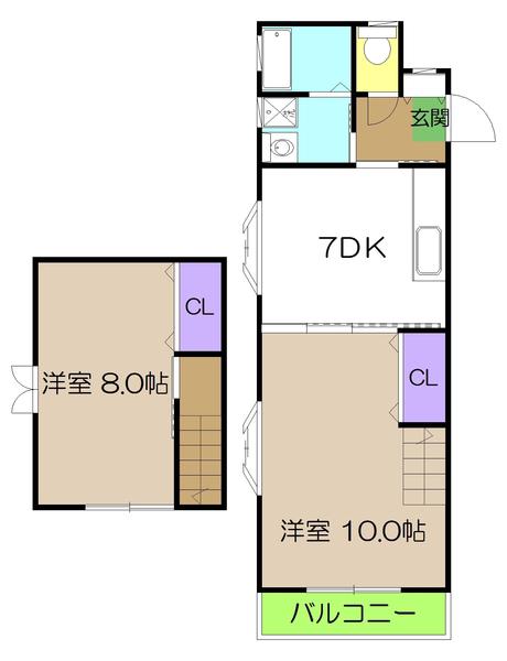 メゾンレーヴ南久万(2DK/2階)の間取り写真