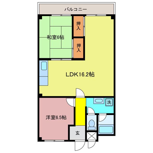 岩間口ハイツ(2LDK/3階)の間取り写真