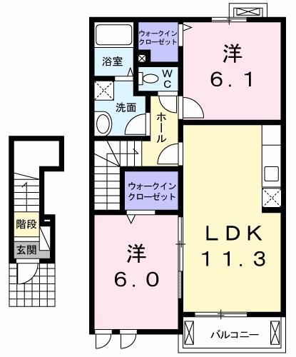 アンジュエール 2LDK(2LDK/2階)の間取り写真